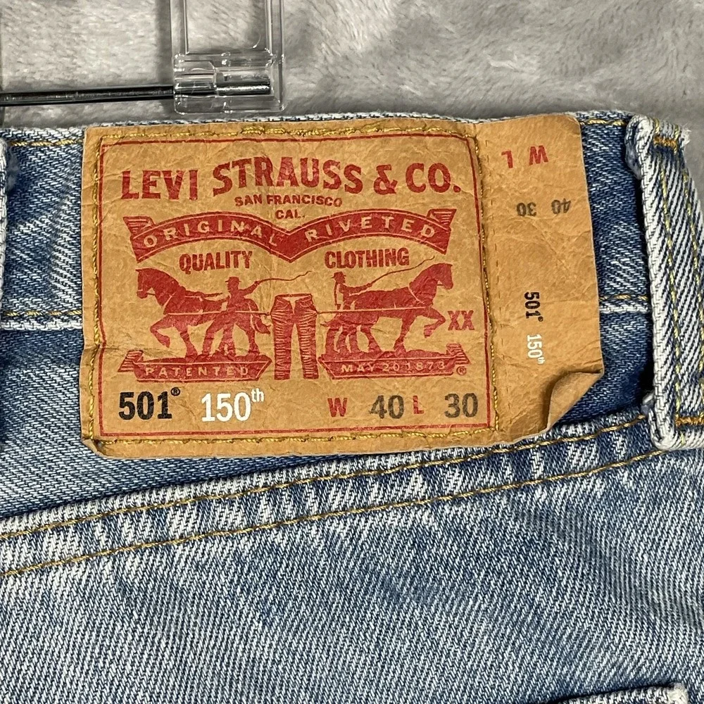 Levis 501 150th Anniversary Peace Sign Graphic Jeans Light Wash Mens 40x30